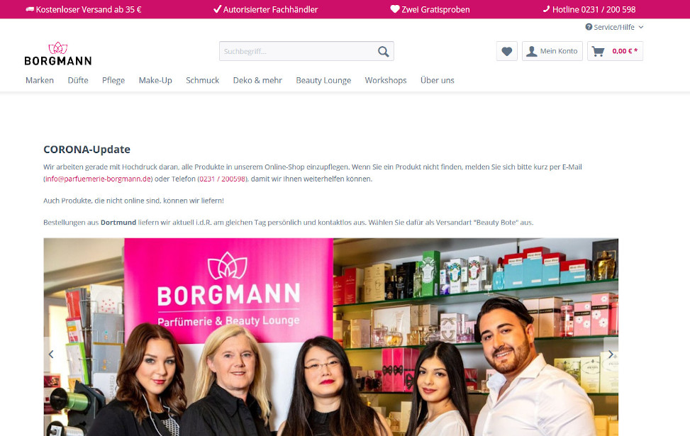 Shopware Online Shop Parfümerie Borgmann
